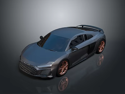 Sleek Metallic Gray Sports Car With Copper Wheels And Rear Spoiler 3d model