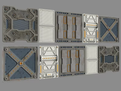 Various Designed Metal Panels With Industrial Geometric Patterns And Structures 3d model