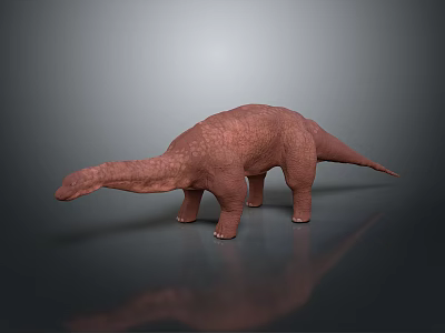 3D Brown Dinosaur Model With Long Neck Large Body On Reflective Surface 3d model