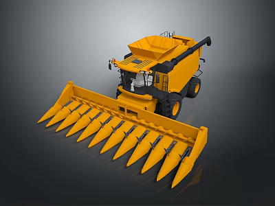 Yellow Agricultural Harvester With Large Front Cutting Blades And Cab 3d model
