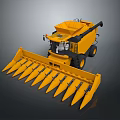 Yellow Agricultural Harvester With Large Front Cutting Blades And Cab