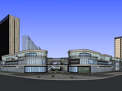 Modern Commercial Complex With Glass Curtain Walls And Multi Storey Architectural Design 3d model