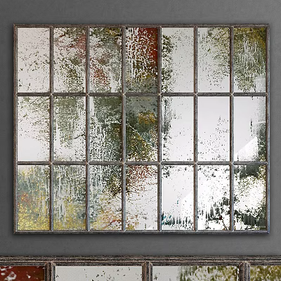 Artistic Grid Paneled Mirror With Colorful Textured Glass Panels For Modern Wall Decor 3d model