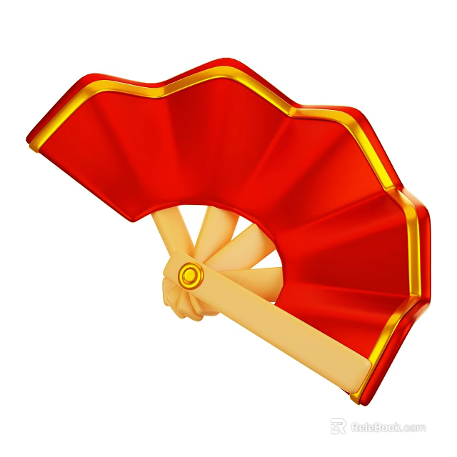 Traditional Red Fan Decorative Ornament Set With Gold Trim And Yellow Ribs For Home Decor 3d model 