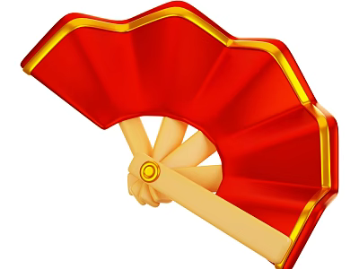 Traditional Red Fan Decorative Ornament Set With Gold Trim And Yellow Ribs For Home Decor 3d model