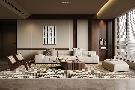 Quiet Ancient Style Home Living Room Sofa Coffee Table Combination Leisure Sofa Chair Decorations Ornaments Background Wall 3d model