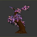 Cartoon Scene Featuring Stylized Tree With Purple Pink Leaves And Brown Trunk