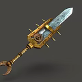Ornate Golden Hilt Sword With Metallic Blade And Intricate Mechanical Details