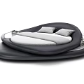 Modern Round Double Bed With Black Leather Frame White Mattress And Pillows