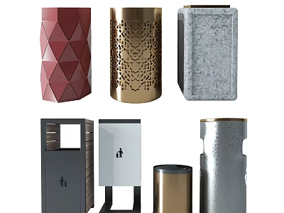 Public Facilities Trash Bins With Various Designs Colorful Patterns And Different Materials 3d model