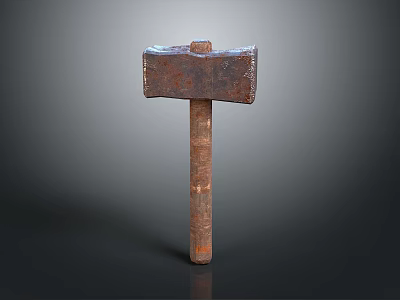 Rusty Axe Equipment Display With Wooden Handle And Metal Head 3d model