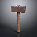 Rusty Axe Equipment Display With Wooden Handle And Metal Head