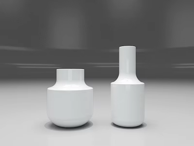 Two White Ceramic Vases With Modern Design Smooth Surface And Different Shapes On Grey Background 3d model
