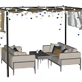 Modern Beige Outdoor Sofa With Black Frame Decorative Balls String Lights And Coffee Table 3d model