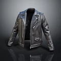 Black Leather Jacket Classic Biker Style With Zipper Closure Front Pockets And Sleek Design