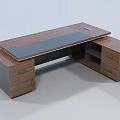 Modern Office Desk With Wooden Top Black Surface Metal Accents And Storage Drawers