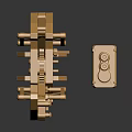 Shiny Golden Mechanical Robot Character With Insect Inspired Design And Square Base