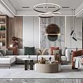 Modern Living Room Design With Sofa Round Coffee Table And Decor 3d model