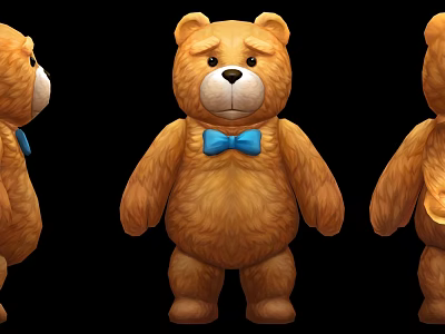 Brown Stuffed Teddy Bear Doll with Blue Bow Tie Front Side Back Views 3d model