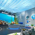 Coral Reef Restaurant Interior With Large Ocean Screen And Marine Themed Decor