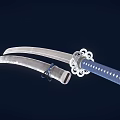 Traditional Katana Sword With Curved Silver Blade Black Sheath And Blue Cord Wrapped Handle