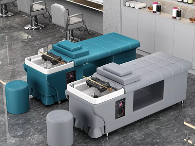 Modern Beauty Hair Salon Interior with Styling Chairs Treatment Beds and Equipment 3d model