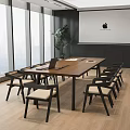 Modern Conference Room Interior With Wooden Table Chairs Projection Screen Potted Plant And City View