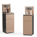 Gold And Black Standing Water Dispensers With Transparent Cups And Control Panel