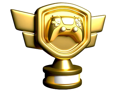 Gold Trophy with Game Controller Design Wings and Shield Accents Decorative Collectible Award Piece 3d model