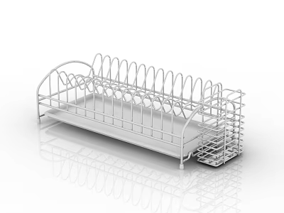White Metal Dish Rack For Kitchen Utensil Drying And Storage Solution 3d model