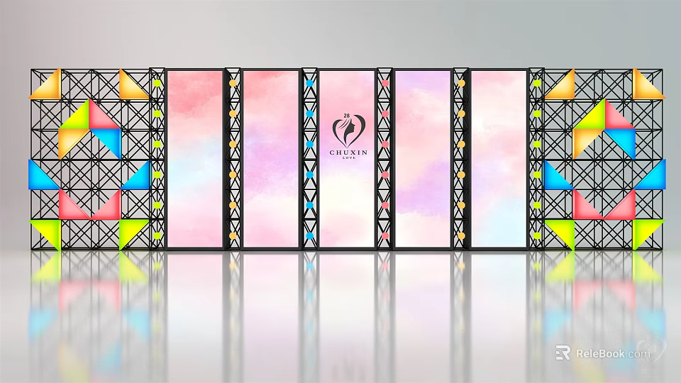 Christa Brand Commercial Equipment With Pink Background Colorful Triangle Decor And Black Frame Screen Structure 3d model 