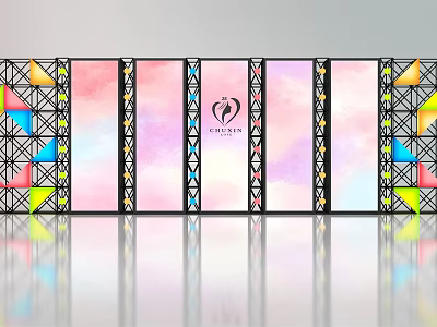 Christa Brand Commercial Equipment With Pink Background Colorful Triangle Decor And Black Frame Screen Structure 3d model