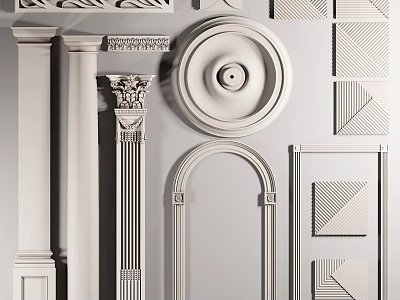 Elegant Decorative Architectural Components Featuring Columns Friezes Arched Frames And Geometric Panels 3d model