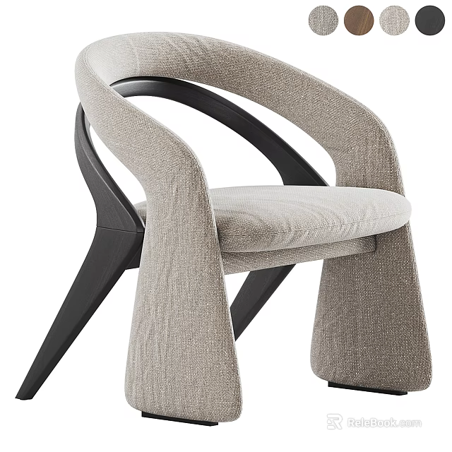 Modern Accent Chair with Linen Fabric Upholstery Black Metal Frame Curved Armrests Comfortable Seat 3d model 