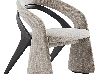 Modern Accent Chair with Linen Fabric Upholstery Black Metal Frame Curved Armrests Comfortable Seat 3d model