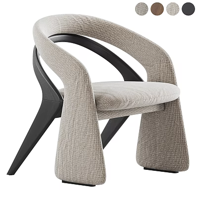 Modern Accent Chair with Linen Fabric Upholstery Black Metal Frame Curved Armrests Comfortable Seat 3d model