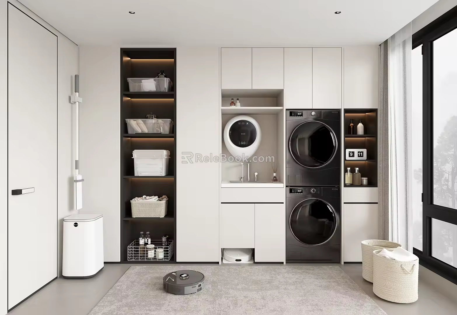 Modern Laundry Room Washing Room Washing Machine Cabinet Washing Machine Washbasin Sweeping Robot Invisible Door 3d model