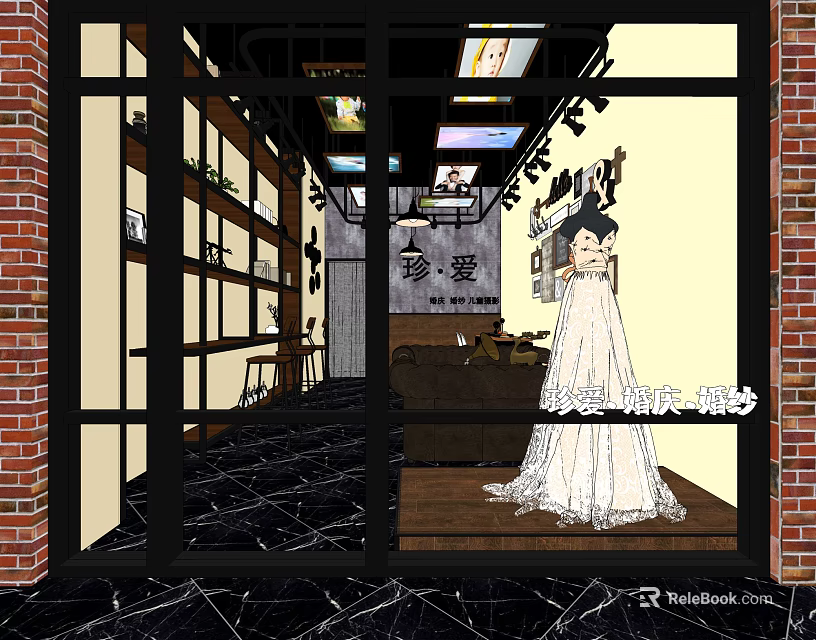 Elegant Bridal Gown Shop Interior Featuring Wedding Dresses Display And Decor 3d model 
