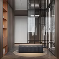 Modern Bedroom Interior With Dark Gray Walls Wooden Accents Bedside Lamps And Open Closet