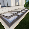 Modern Detached Villa With Glass Terrace Green Lawn And Metal Railings