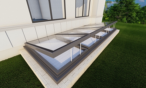 Skylight hanging on the lighting well of the villa 3d model