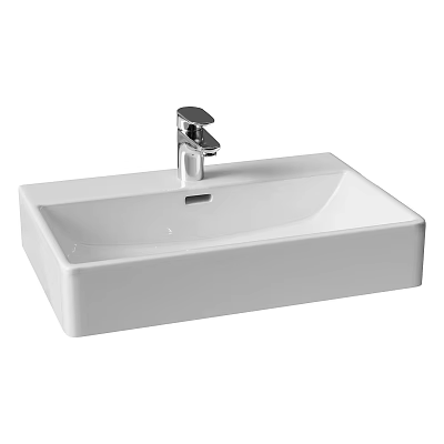 Stylish White Rectangular Ceramic Washbasin with Chrome Faucet for Bathroom Vanity 3d model