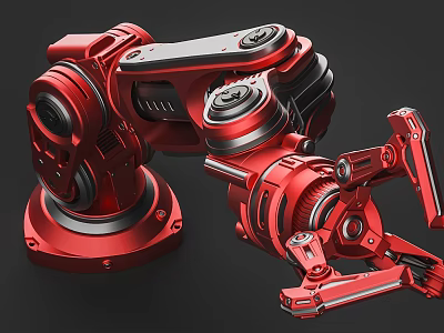 Red Industrial Robotic Arm With Articulated Joints And Precision Mechanical Components 3d model