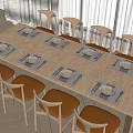 Elegant Wooden Dining Table Set With Matching Chairs Placemats Plates And Wine Glasses