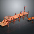 Wooden Dock Scene With Planks Barrels Small Boat And Flagpole
