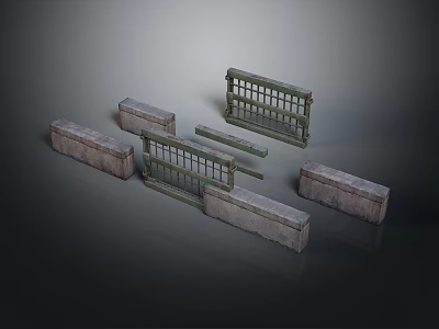 Structural Scene Components Featuring Stone Blocks And Metal Grille Gates 3d model
