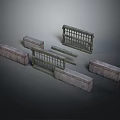 Structural Scene Components Featuring Stone Blocks And Metal Grille Gates
