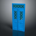 Blue Double Doors Home Furniture With Glass Panels And Diamond Pattern Design