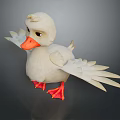 3D Model of a White Flying Duck with Orange Beak and Feet and Spread Wings