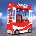 Coca Cola Red And White Mobile Vending Cart With Beverage Dispensers And Display Shelves